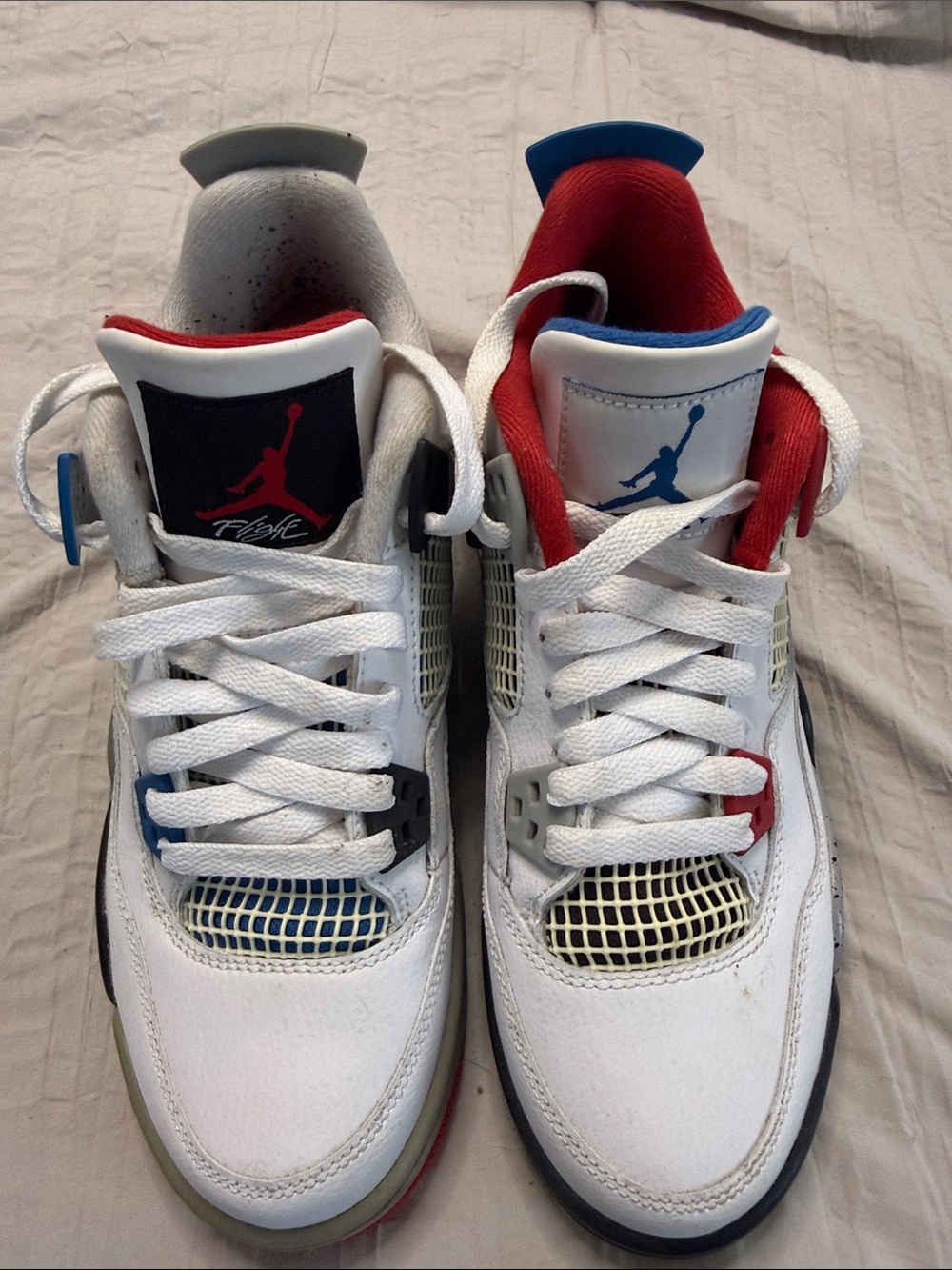 Nike Air Jordan Retro 4 boys Sneakers - White with Red & Blue Accents